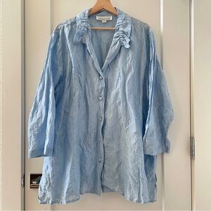 Caroline Rose Light Blue Crinkle Silk Blend Shirt Top Sz 2X Made In USA